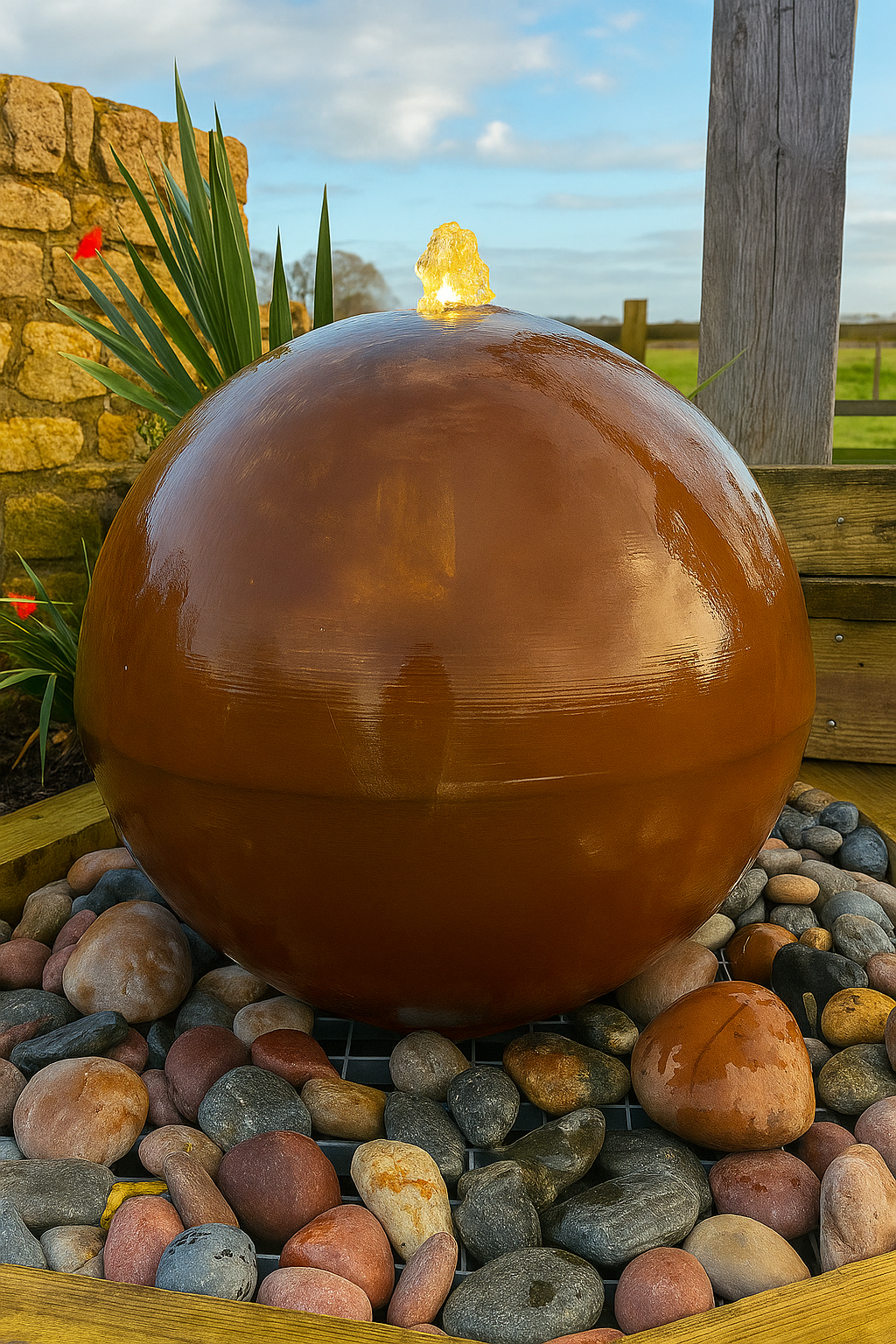 Corten Steel Sphere 60cm Garden Water Feature
