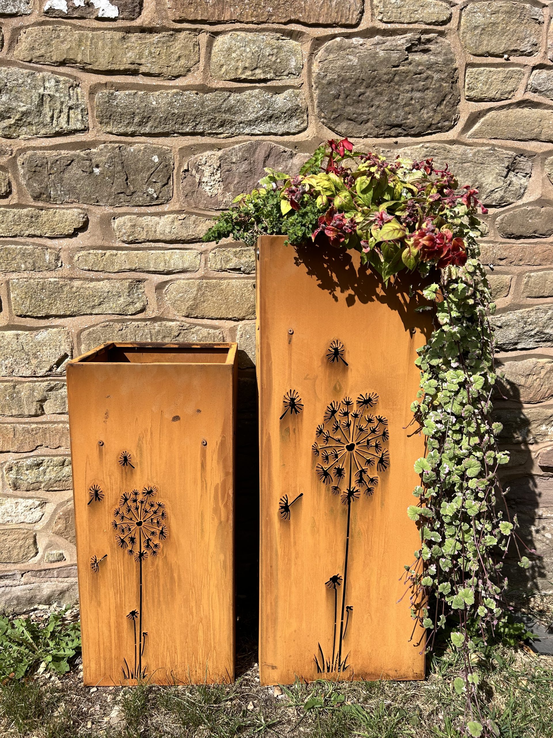Steel Column Dandelion Planters – Set of 2 Laser Cut Garden Planters