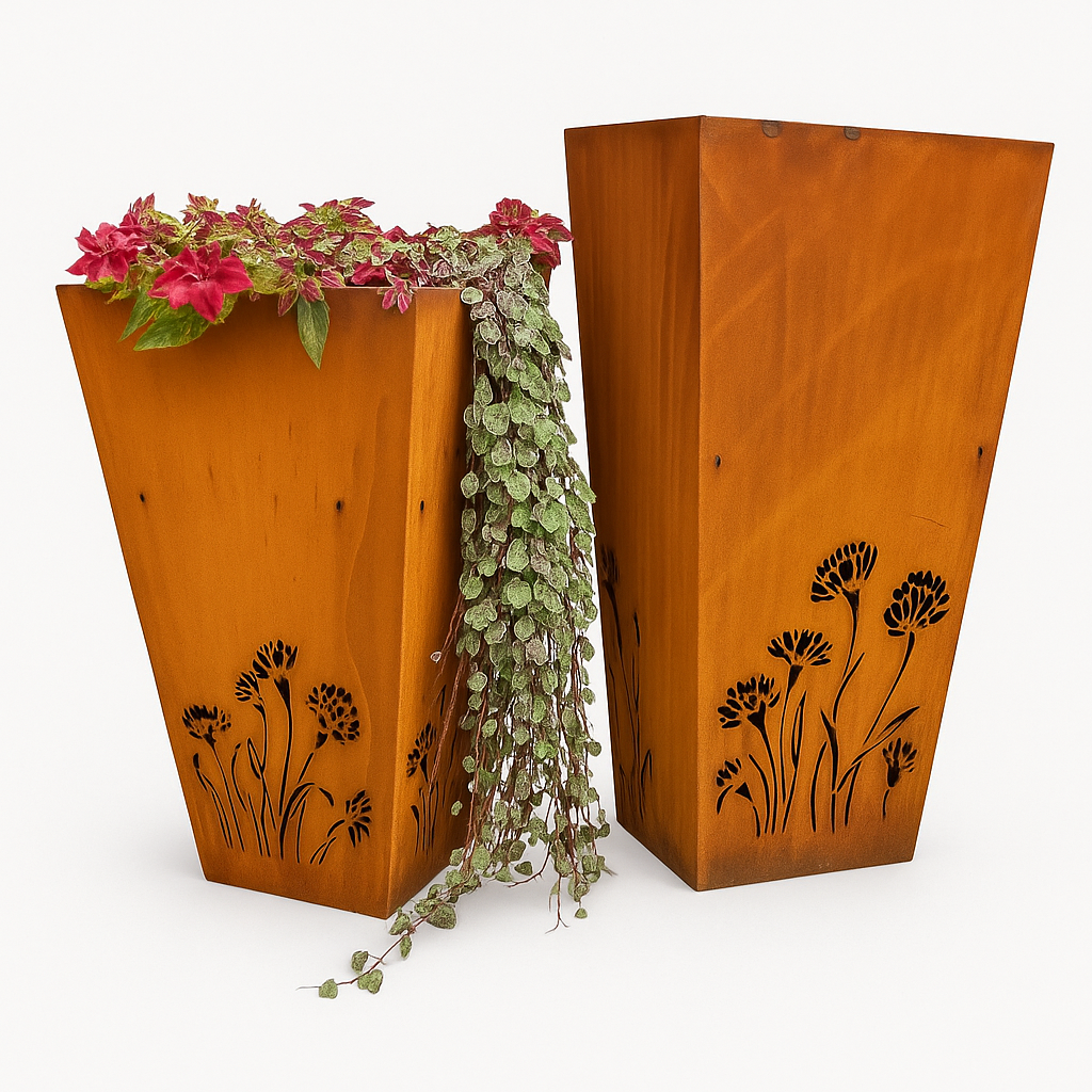 Steel Vase Planters – Set of 2 Laser Cut Garden vase Planters