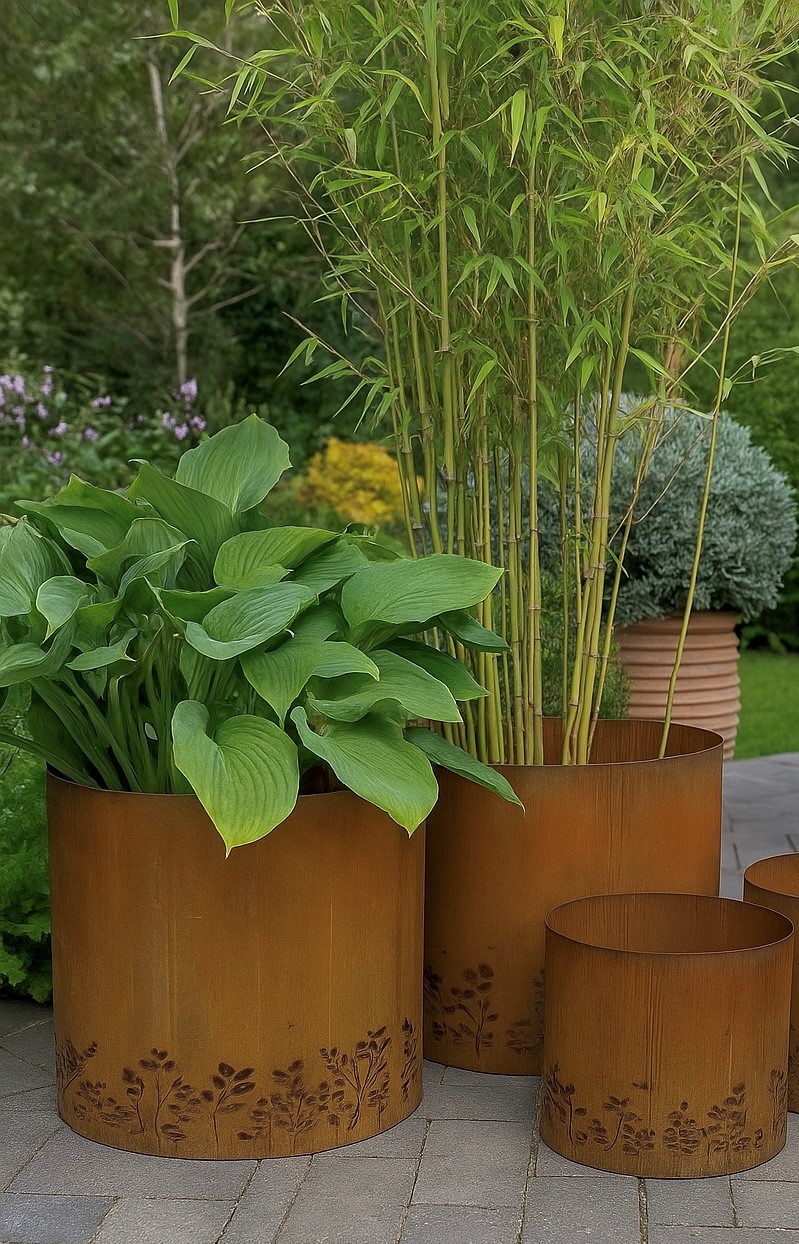 Steel Round Planters – Set of 3 Laser Cut Garden Planters