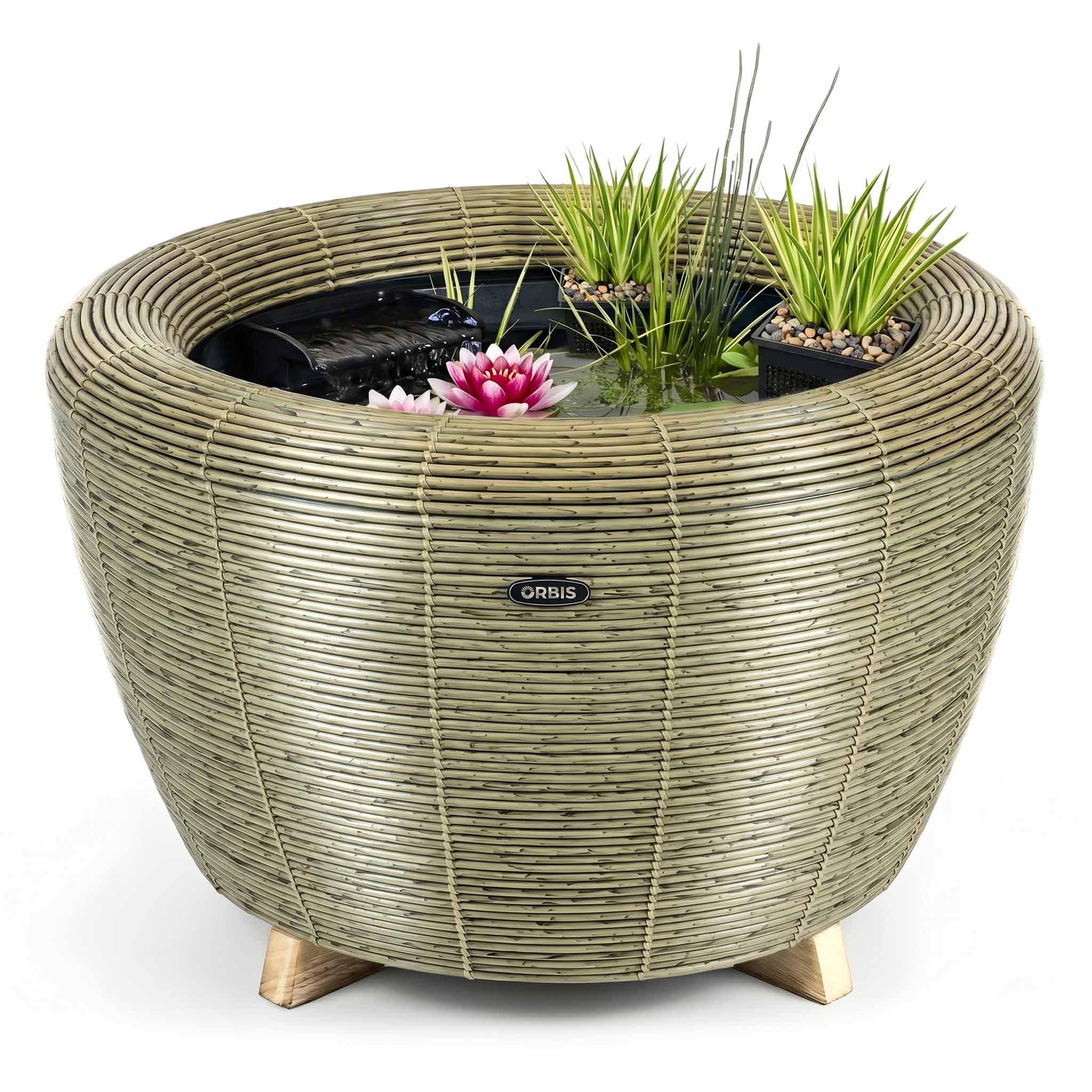 Velda Mini Pond – Raised Patio Pond with Waterfall & Pump- Olive